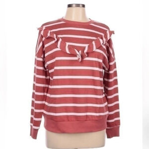 Nine West | Pink & White Stripe Ruffle Front Pullover Sweater Size Large L NWT